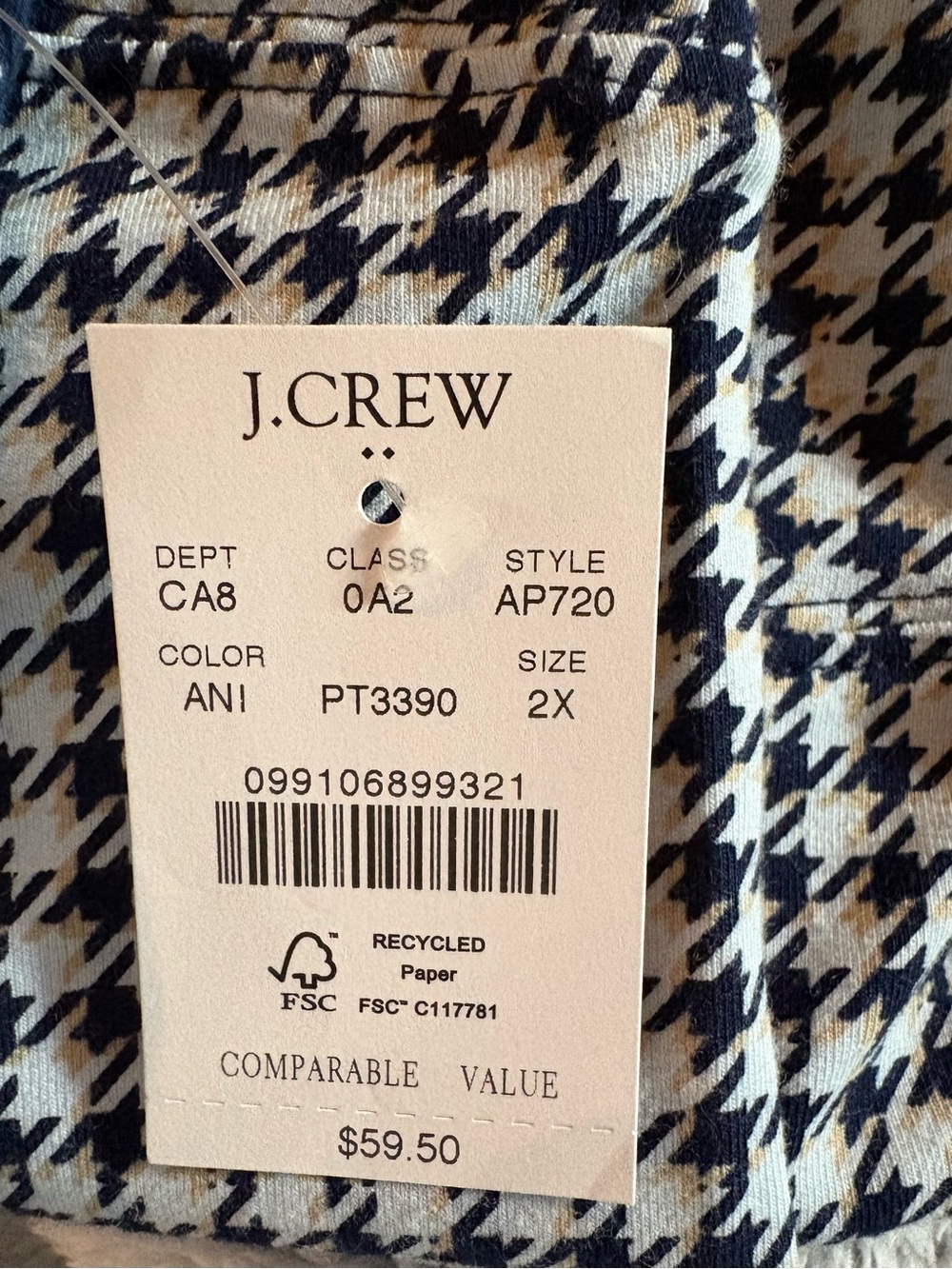 2 pair J. Crew Navy and White Floral Cropped Leggings & Navy Houndstooth 2x - Picture 4 of 5